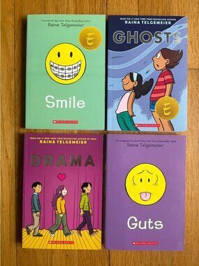 4 Kids/YA Books Graphic Novels by Raina Telgemeier; Ghosts, Guts, Smile, Drama